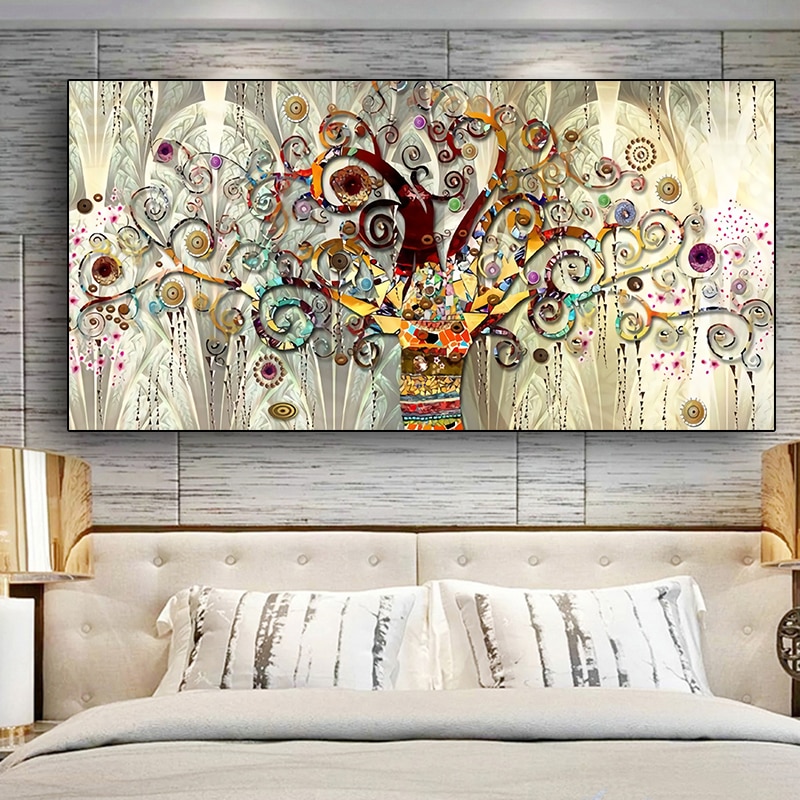 Tree Of Life By Gustav Klimt Landscape Wall Art Canvas Scandinavian ...