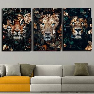 African Large Lions Face Canvas Paintings on the Wall Art Posters And Prints Tiger Lion leopard Art Pictures For Living Room