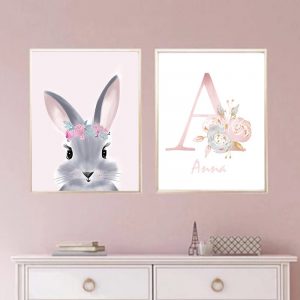 Baby Girl Personalized Gift Print Nursery Art Custom Girl's Name Canvas Painting Floral Flowers Pink unicorn Poster Wall Decor