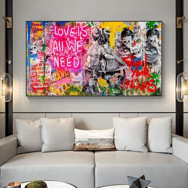 Show Teeth Lips Street Graffiti Art Canvas Painting on The Wall Posters ...