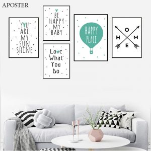 Be Happy My Baby Love And Back Quote Canvas Star Art Print Poster Kids Room Wall Picture Living Room Painting Poster Home Decor