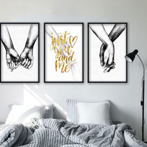 Black And White Holding Hands Poster Canvas Prints Romantic Painting Nordic Wall Art Pictures For Living Room Minimalist Decor