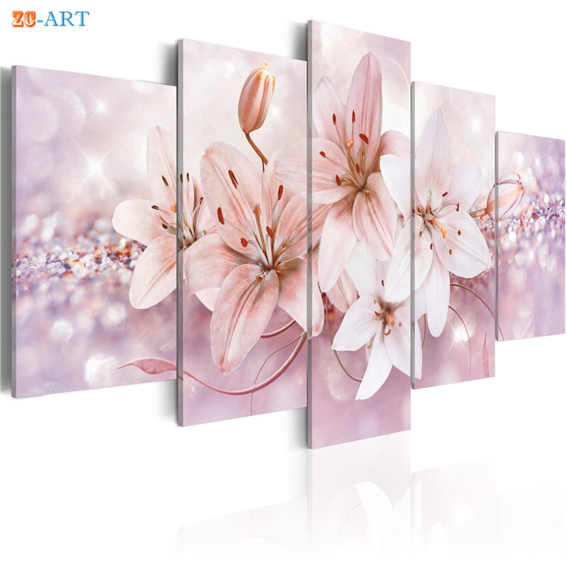 Blush-Pink-Purple-Blue-Brown-Lilies-Flowers-Pritns-Canvas-Painting-5-Panel-Pastel-Floral-Wall-Art-2.jpg