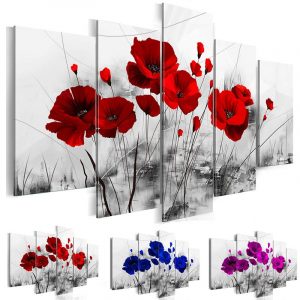 Canvas Pictures Home Decor 5 Pieces Mother Nature's Purple Poppy Flowers Painting Prints Red Blue Floral Poster Bedroom Wall Art