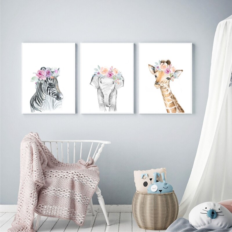 Cartoon-Animal-Canvas-Painting-Floral-Crown-Home-Art-Decor-Print-Animal-Giraffe-Elephant-Lion-Wall-Art-1.jpg