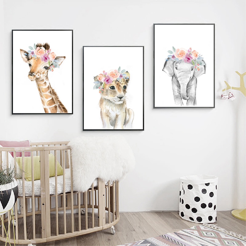 Cartoon-Animal-Canvas-Painting-Floral-Crown-Home-Art-Decor-Print-Animal-Giraffe-Elephant-Lion-Wall-Art-2.jpg