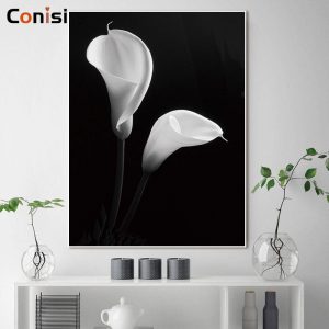 Conisi Nordic Floral Wall Art Canvas Painting Print Black White Flowers Dandelion on Poster Home Decor for Livingroom Decoration