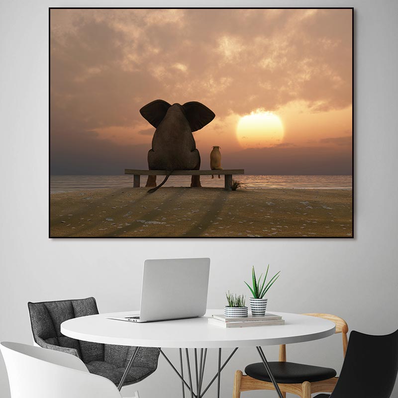 Conisi-Nordic-Wall-Art-Painting-Prints-Cute-Elephant-and-Dog-See-Sunset-on-Canvas-Poster-Home-1.jpg