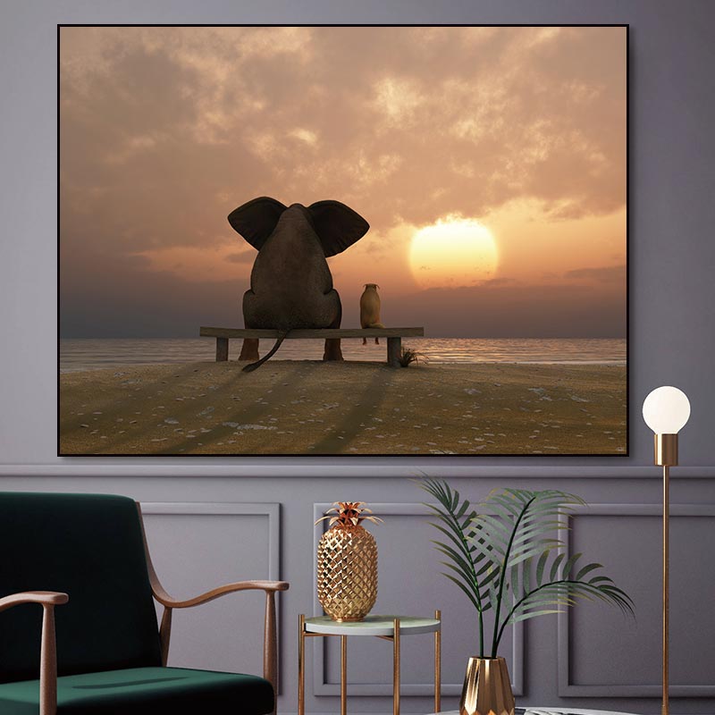 Conisi-Nordic-Wall-Art-Painting-Prints-Cute-Elephant-and-Dog-See-Sunset-on-Canvas-Poster-Home-2.jpg