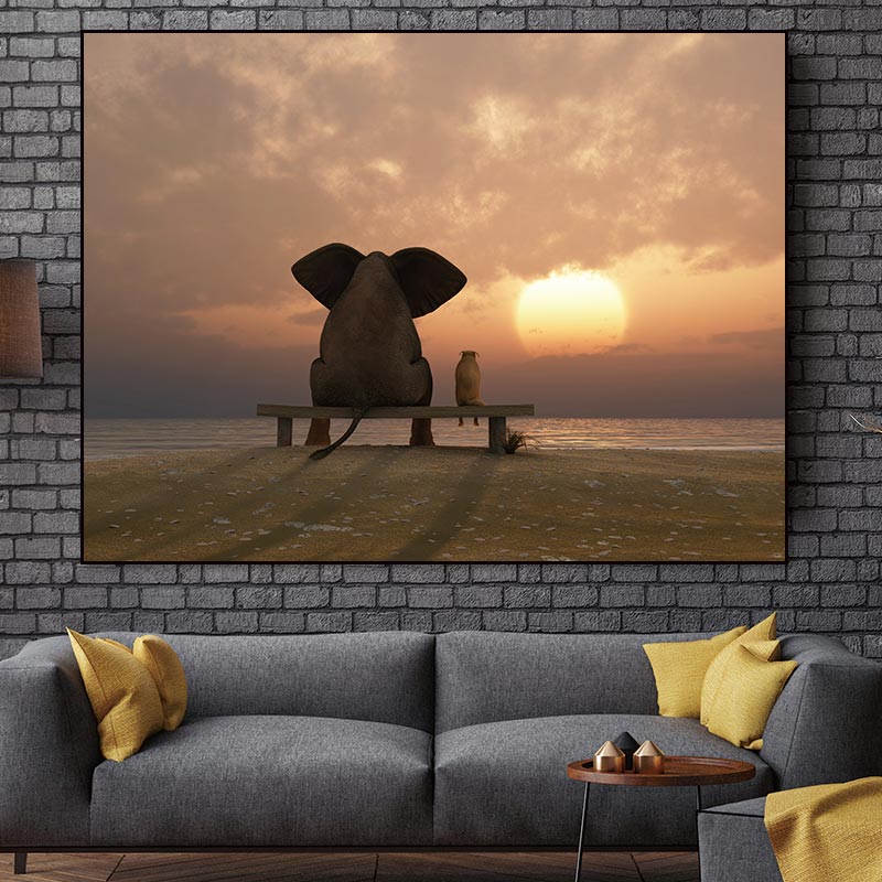 Conisi-Nordic-Wall-Art-Painting-Prints-Cute-Elephant-and-Dog-See-Sunset-on-Canvas-Poster-Home-3.jpg