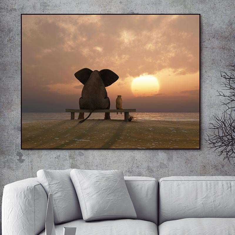 Conisi-Nordic-Wall-Art-Painting-Prints-Cute-Elephant-and-Dog-See-Sunset-on-Canvas-Poster-Home-5.jpg
