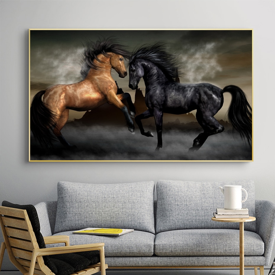 Couple-Black-and-Yellow-Horse-Animals-Wall-Art-Canvas-Paintings-Love-Posters-and-Prints-Wall-Art-1.jpg