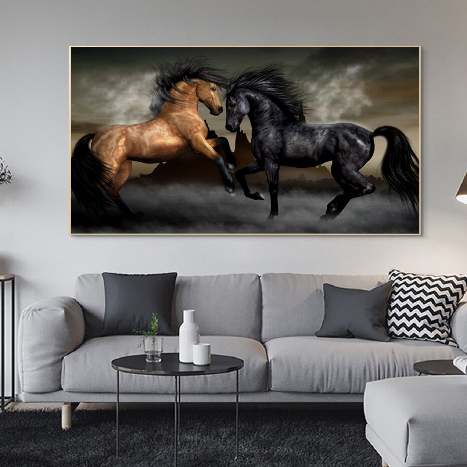Couple-Black-and-Yellow-Horse-Animals-Wall-Art-Canvas-Paintings-Love-Posters-and-Prints-Wall-Art-2.jpg