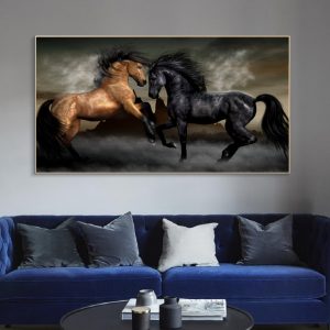 Couple Black and Yellow Horse Animals Wall Art Canvas Paintings Love Posters and Prints Wall Art Pictures Living Room Home Decor