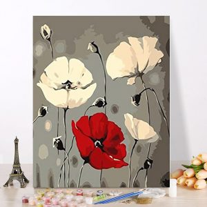 DIY Framless Romantic Poppies Red Flowers Canvas Oil Painting on Posters and Prints  Wall Art Pictures For Living Room