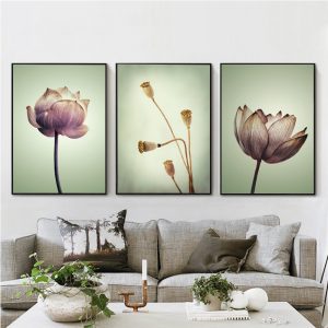 Elegant Poetry Modern Chinese Lotus Floral Features Canvas Painting Art Print Poster Image Mural House Bedroom Decoration
