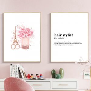 Fashion Poster Hair Stylist Definition Print Watercolor Floral Makeup Wall Art Canvas Painting Eiffel Scissors Picture Decor