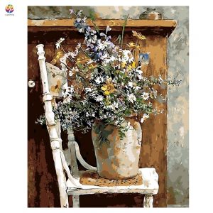 Flower Floral on Chair Frameless Diy Digital Painting By Numbers Acrylic Paint  Modern Wallh Art Canvas Painting For Home Decor
