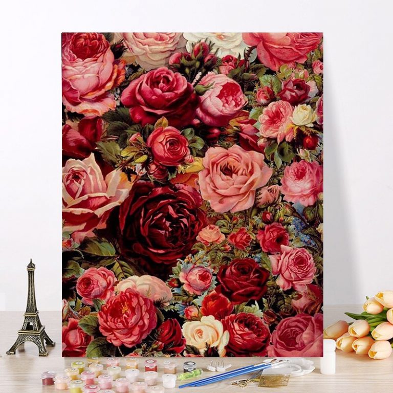 WANGART Modern Canvas Love Painting Abstract Colorful Heart Flowers