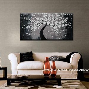Hand Painted Black and white adornment floral tree abstract modern oil painting on canvas Home Decor Wall Art Home Decoration