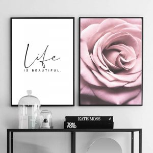 Life Quote Canvas Painting Nordic Floral Posters And Prints Beautiful Flowers Rose Art Wall Pictures English Prints HD2771