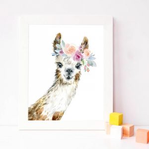 Llama Print Alpaca Wall Art Girl Nursery Decorative Floral Crown Animal Llama Peekaboo Canvas Painting Watercolor Picture Decor