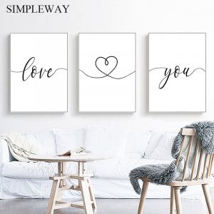 Love You Romantic Quotes Couple Poster Minimalist Canvas Wall Art Print Black White Picture Painting Anniversary Gift for Her