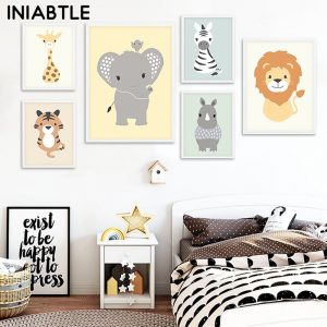 Lovely Lion Rhinoceros Elephant Giraffe Baby Animals Art Print Poster Picture Canvas Painting Kids Room Nursery Wall Decor