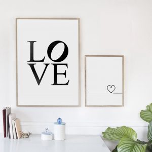 Minimalistic Wall Decor Heart Love Canvas Prints Art Poster ,  Line Heart Canvas Painting Bedroom Romantic Wall Art