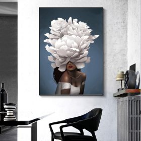 Modern Floral Girl White Flowers Wall Art Canvas Painting Poster Print ...