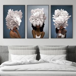 Modern Floral Girl White Flowers Wall Art Canvas Painting Poster Print  Wall Art for Living Room Home Decor (No Frame)