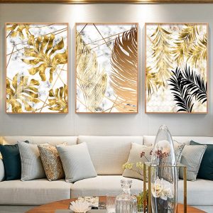Modern Nordic Plants Golden Leaf Canvas Painting Floral Botanical Posters Print Wall Art Picture Living Room Home Decoration
