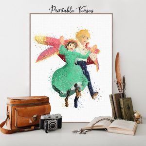 New Watercolor Howl's Moving Castle PhotoHayao Miyazaki's Animated Cartoons Love Decorative Cloth Painting Poster Canvas