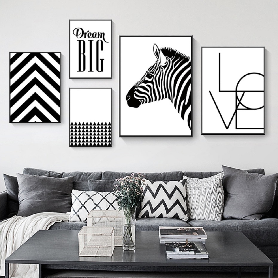 Nordic Black And White Animals Dream Big Posters And Prints Zebra Love Wall Art Canvas Paintings Pictures Living Room Home Decor Nordic Wall Decor