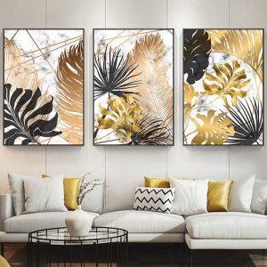 Nordic Plants Golden Leaf Canvas Painting Floral Botanical Posters and Prints Wall Art Picture for Living Room Home Decoration