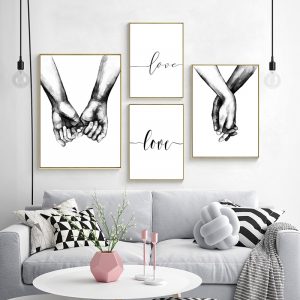 Nordic Wall Pictures Love Poster Couple Holding Hands Painting Black And White Wall Art Canvas Minimalist Print For Living Room