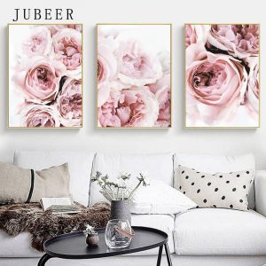 Pink Peony Floral Wall Art Nordic Style Posters and Prints Wall Pictures for Living Room Flowers Canvas Painting Home Decoration