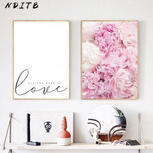 Pink Peony Flower Canvas Nordic Posters Floral Prints Scandinavian Style Wall Art Painting Decorative Pictures Modern Home Decor