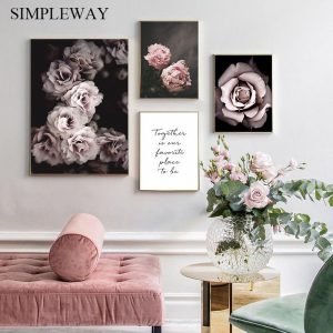 Pink Rose Flower Wall Poster Scandinavian Canvas Art Botanical Print Painting Nordic Style Decorative Picture Modern Home Decor