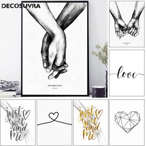 Posters nordic style abstract oil painting handmade in canvas black and white art Sweet Love pictures living room decoration 、