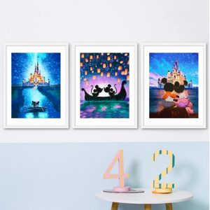 Romantic Castle Cartoon Posters and Prints Oil Painting Art Romantic Canvas Pictures Nursery Kids Room Magical Wall Decor
