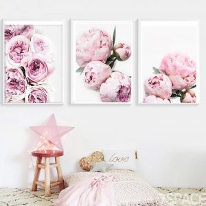Scandinavian Art Flower Canvas Poster Pink Peony Floral Modern Peony Painting Poster Wall Picture Home Bedroom Living Room Decor