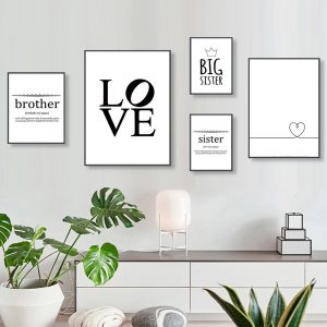 Sister Brother Modern Letters Posters Prints Heart Love Canvas Painting Minimalist Art For Kids Living Room Home Decor Pictures