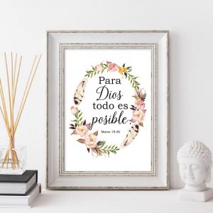 Spanish Bible Verse Quotes Print God Christian Wall Art Decor ,  Para Dios todo es Spain Wall Picture Floral Poster Home Decor