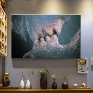 Spraying Canvas Art Work Painting Love Kissing European and American Dream Abstract Character Living Room Decorative Picture