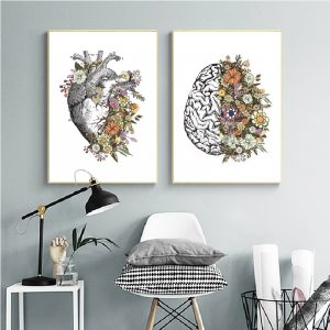 Vintage Anatomy Floral Heart Brain Wall Art Canvas Painting Retro Posters and Prints Wall Pictures Medical Doctor Clinic Decor