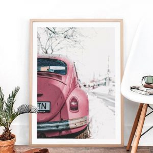 Vintage Car Poster Print For Pink Bus Wall Art Photography , Retro Car Canvas Painting Wall Picture For Living Room Wall Decor