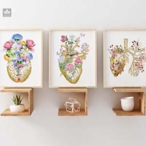 Vintage Human Anatomy Floral Heart Brain Wall Art Canvas Painting Retro Posters and Prints Wall Pictures Medical Clinic Doctor