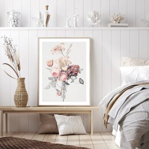 Vintage Pink Grey Floral Beige Background Canvas Painting Poster and Print Wall Art Pictures for Living Room Home Decorations