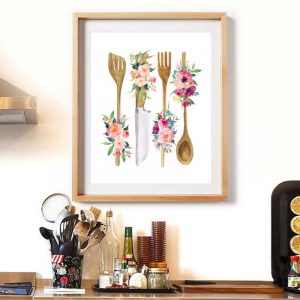 Wall Art Poster Canvas Painting Nordic Style Floral Wooden Kitchen Utensil Modular Pictures For Corridor Home Decoration Printed